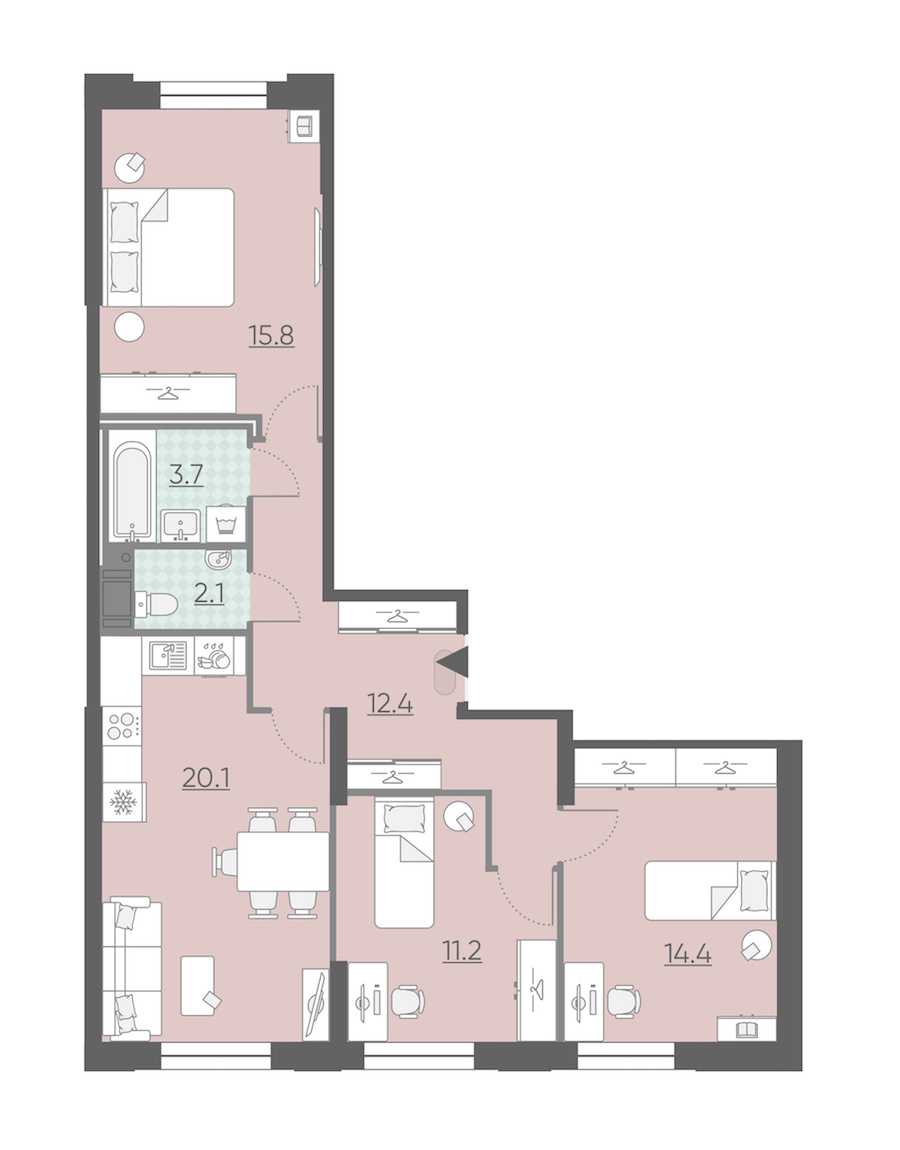 Трехкомнатная квартира в : площадь 79.7 м2 , этаж: 5 – купить в Санкт-Петербурге